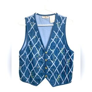 Victoria Jones Petite Vest w  Embellishments & Embroidery, 100% cotton, buttons